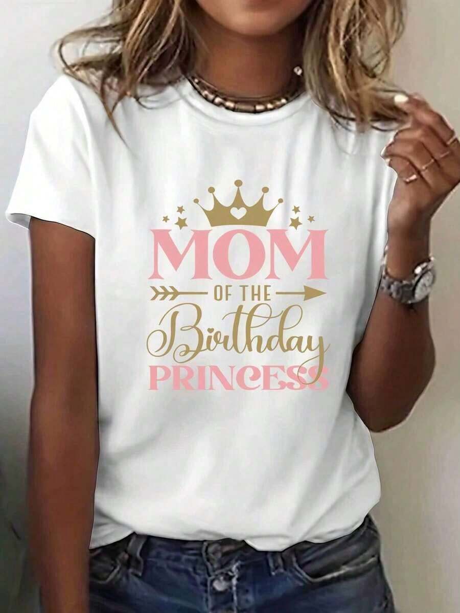 Soft 100% Cotton T-Shirt [MOM Print Casual T-Shirt] Comfortable Women's T-Shirt With MOM Print | Casual Short Sleeve Crew Neck Monogram T-Shirt For Summer, Spring And Mother's Day - Breathable Cotton Letter T-Shirt, Goes With Everything - 白色 - 查看 1