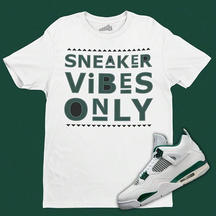 Camiseta Sneaker Vibes Only a juego con Airs Jordans 4 Verde oxidado - forma - Ver 1