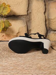 Giày sandal cao gót thời trang nữ, sandal cao gót thanh lịch dành cho phái đẹp, phù hợp mọi mùa, phong cách bohemian, gót dày cao, sandal quai ngang gót chunky thoải mái cho kỳ nghỉ. - màu đen - Xem 4