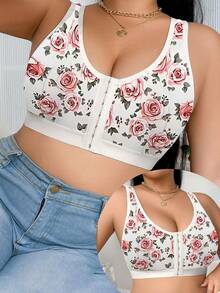 Plus Size Women's Wireless Bra, Breathable Non-Slip Front Closure Lift & Support, Adjustable Straps, Seamless For Daily Wear - White - View 6