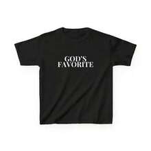 Women's Short-Sleeved Crop Tops, Printed With The Slogan "God's Favorite", Y2K Style Fitted T-Shirt, 90s Vintage Style, Religious Gift For Mother's Day, Casual. - 黑色 - 查看 1