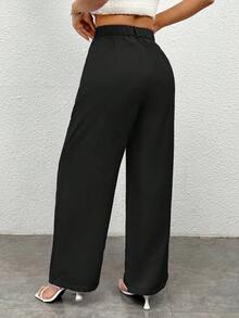 Pantalones casuales simples de unicolor para mujer para usar todos los días - Negro - Ver 2