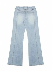 NVFelix Pantalones vaqueros acampanados de talle bajo estilo Y2K, pantalones vaqueros acampanados lavados en claro con detalles de bolsillo, azul verano - Lavado ligero - Ver 7