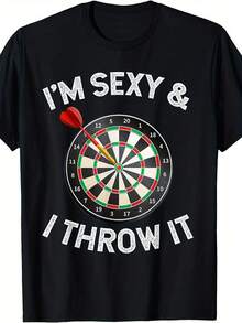 Camiseta Divertida para Hombres "Yo Soy & Lo Lanzó" con Diseño de Dardos - Estilo Retro y Corte Holgado, Manga Corta con Estampado de Dardos - Ideal para Aficionados a los Dardos, Uso Casual y de Fiesta - Camiseta de Manga Corta para Todas las Estaciones - Negro - Ver 1