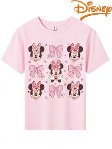 Disney Kids' Spring And Summer Crew Neck Short-Sleeve Girls' T-Shirt With Minnie Mouse And Bows Print, Pink Top. Made Of 100% Soft Cotton, Suitable For School, Parties, Outdoor Activities And Trips To Disneyland. - 粉色 - 查看 2