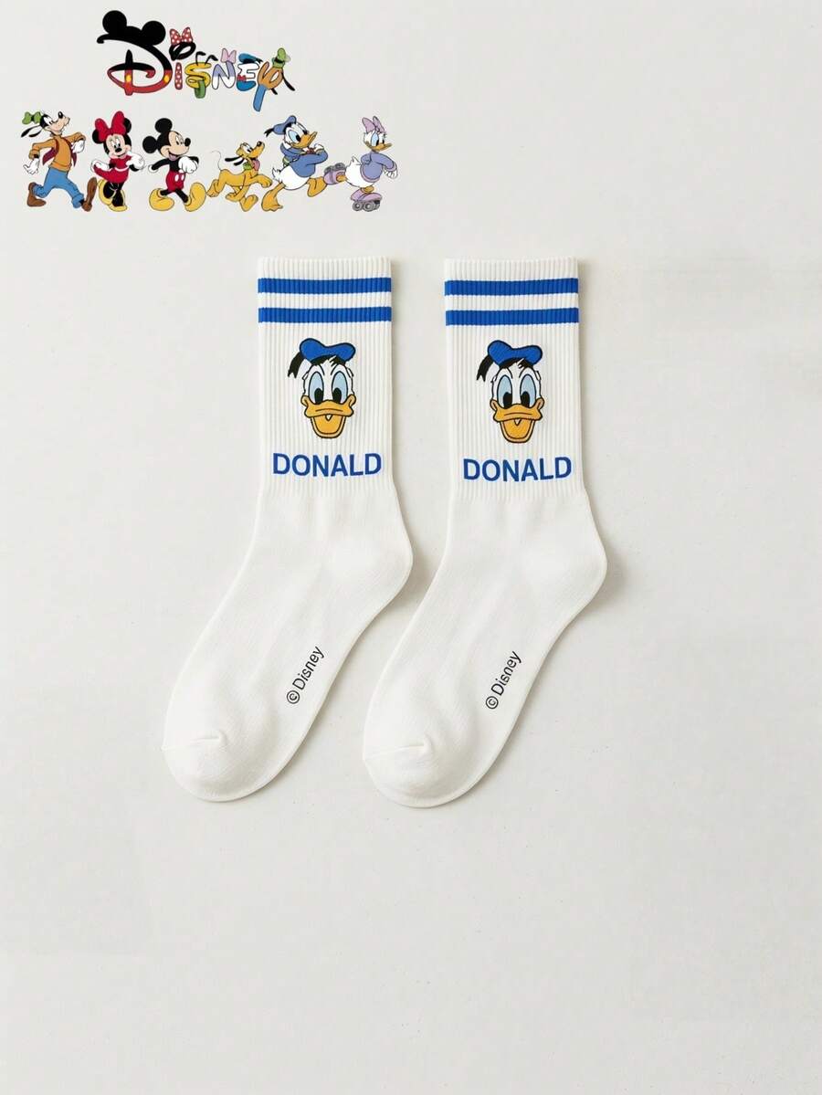 1 đôi tất cổ cao in hình Mickey & Friends phong cách retro của Disney, tất sọc ngang dài đến bắp chân, bộ tất đôi phù hợp. - Màu xanh nhạt - Xem 1