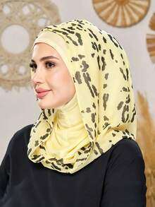 1 chiếc mũ trùm đầu chấm bi nữ, băng đô co giãn bằng vải chiffon in họa tiết bò sữa, thoáng khí, thoải mái, co giãn, vành rộng, thấm mồ hôi, phụ kiện thể thao đa năng, khăn choàng thời trang tối giản, mũ trùm đầu và khăn trùm đầu bằng vải chiffon đồng bộ, tất cả trong một. - Vàng chanh - Xem 4