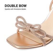 Women Bow Knot Rhinestone Chunky High Heeled Sandals Fashion Open Toe Slingback With Ankle Buckle High Heeled Sandals Comfortable Dress Summer Shoes For Wedding Party Bridal Prom - 香檳色 - 查看 7