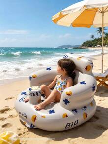 1 Assento inflável para bebê em PVC com estampa de desenho animado, ideal para aprendizado, atividades ao ar livre, férias e viagens. Perfeito para bebês a partir de 3 meses de idade (basta pressionar manualmente para inflar, sem necessidade de bomba de ar). - Multicolorido - Ver 3