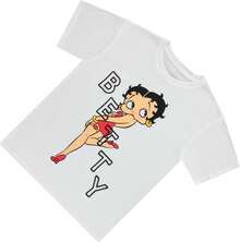 White Cotton T-Shirt With Print, Women's Retro Casual Short Sleeve T-Shirt, Vintage Aesthetic Style - 白色 - 查看 5