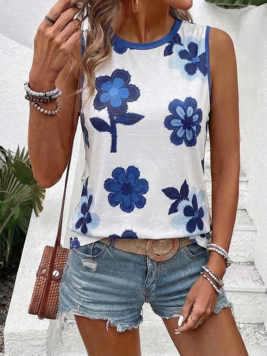 Camiseta sin mangas Selamara para mujer, novedad primavera/verano, con estampado de rayas onduladas degradadas, cuello redondo, casual y versátil. - Multicolor 2 - Ver 1