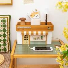 1pc Dual-Layer Wooden Power Strip Storage Box, Desktop Cable Management Organizer With Outlet Cover And Plug Holder, Small Items Storage Box, Mini Figurine Display Stand, Candle & Aromatherapy Tray, Dust-Proof Charging Station Organizer, Home/Office/Living Room Decor, Desk/TV/Computer/USB Hub/Power Socket Organizer, Space-Saving Home Storage Solution - Multicolor - View 11
