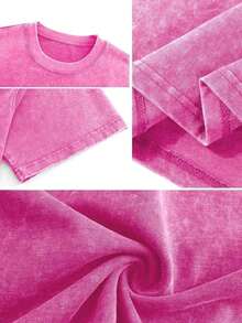 Camiseta de manga corta para hombre con estampado gráfico retro de doble cara, estilo único, 230g de algodón lavado, para usar al aire libre en verano, con un cierto grosor. - Rosa Fucsia - Ver 5