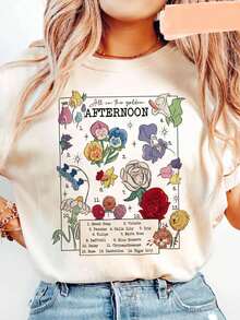 Women's Vintage Floral Alice In Wonderland T-Shirt - Casual Short Sleeve Crew Neck T-Shirt With Durable Print, Machine Washable, For Road Trips, Picnics, Beach And Parties - 白色 - 查看 6