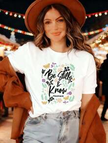 GiftCamiseta de mujer con estampado floral "Be Still Know".Tela de calidad, cuello redondo, corte holgado, cómoda, informal.Soft - Blanco - Ver 6