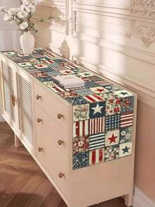 1pc, Retro 4Th Of July Table Runner With Vintage Patchwork For The 250Th Anniversary Of American Independence Day, A Patriotic Decoration For Home Kitchen Table - Dusty Blue - View 2