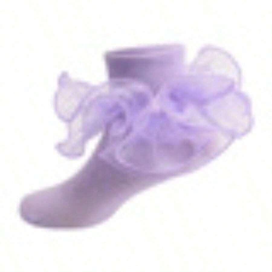Girls' Solid Color Casual Socks With Ruffles, 1 Pair - Purple - View 1