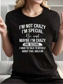 I M NOT CRAZY Camiseta de manga corta con cuello redondo y estampado en la parte delantera para mujer, estilo casual, de verano, camiseta gráfica para mujer - Estilo vintage urbano, unisex, holgada, de algodón, con cuello redondo y manga corta, 100% algodón. - Negro - Ver 7
