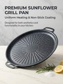 Padella per barbecue coreano in ghisa da 12 pollici, multifunzionale antiaderente, adatta per piano cottura a gas/induzione, barbecue da campeggio, cottura in giardino, frittura di bistecche - Teglia da forno a forma di girasole - Visualizzare 2