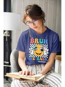 Playera "Bruh We Back First Day of School" para mujer, playera de regalo para maestros para regresar a clases. - Azul - Ver 2