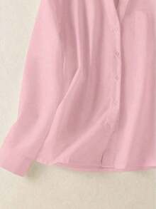 Camisa de mujer de unicolor con cuello en V y botones - Blusa casual y elegante de manga larga con detalle de bolsillo, adecuada para vacaciones, viajes y uso diario, artículo esencial para primavera, verano, otoño e invierno - Rosa Pálido - Ver 6