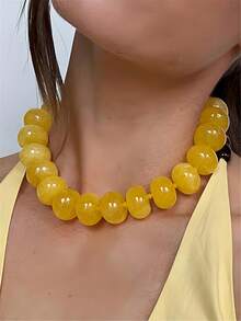 1 chiếc vòng cổ hạt nhựa màu sắc rực rỡ phong cách Bohemian, vòng cổ hạt lớn, toát lên vẻ sang trọng, phù hợp cho phụ nữ đeo hàng ngày và đi nghỉ hè. - Nhiều màu - Xem 6