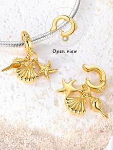 1 mặt dây chuyền mạ vàng đính ngọc trai, hình sao biển, cá heo, rùa, món quà thanh lịch, thích hợp để tự làm vòng tay và dây chuyền. - Vàng - Xem 2