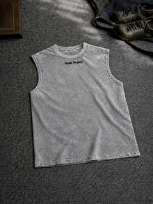 INFLATION Distressed Print Washed Cotton Sleeveless Tank Top, Brand Vest For Men In Summer - Light Grey - View 2