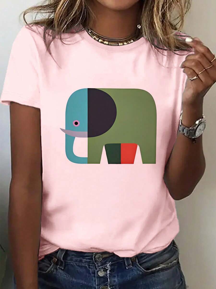 Talla Grande, Camiseta Oversize para Mujer con Estampado Abstracto de Elefante y Letra '' (para Mare/ Marie) - Cuello Redondo, Casual, Cálida para Invierno - Lavable a Máquina, Cómoda - Etiquetado de Producto Textil Chino - En Stock para Entrega Inmediata - Gris rosado pálido - Ver 1