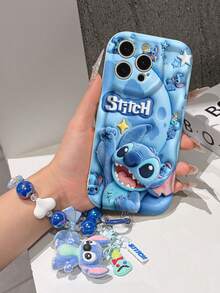 Disney Has Authorized, Phone Case - Chain Set, The Stitch Lilo & Stitch 3D Phone Case Plus A Silicone 3D Stitch Bracelet With Metallic Ring Removable Bracelet, Stitch And Angel Pattern, Compatible With Iphone17/16/15/14/13/12/11/XS/XR/X Plus Pro Max, A Stylish Cartoon Phone Case, The Perfect Gift Choice, Phone Protection, Durable Phone Cover, Great Gift For Friends And Family. - trắng - Xem 4