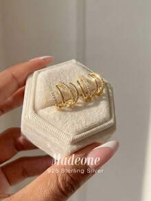 MADEONE 1对925纯银优雅锆石四爪耳钉，女士时尚耳环，适合日常佩戴、派对配饰、礼品 - 金色 - 查看 3
