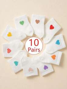 5 Pairs/10 Pairs New Popular Socks, Colorful Heart Pattern White Socks, Breathable Comfortable Mid-Calf Socks, Suitable For Students And Various Occasions - Multicolor - View 2