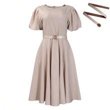 Women Maxi Dresses - Apricot Color + Belt - View 4