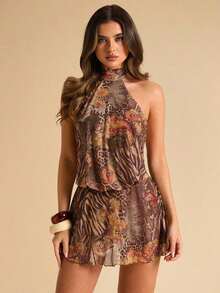 Vestido casual de verano para mujer de unicolor con hombros descubiertos - Multicolor - Ver 5