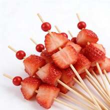 100pcs Red Bead Bamboo Skewers, Appetizer Picks, Smooth Splinter-Free, Suitable For Wedding, Birthday, Party, Graduation, Anniversary, Dining, School Events, Christmas, Halloween, Thanksgiving, Essential Kitchen Utensil - Red - View 10