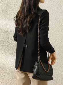 Chaqueta blazer de mujer de unicolor con cuello de solapa, adecuada para uso diario y para ir al trabajo - Negro - Ver 4