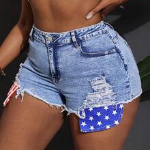 Slayr Plus Size Women 4th Of July Sexy Stretch Denim Super Short Shorts, Blue Women Summer Clothing Women Clothes Woman Summer Clothes Women Bottoms Women Jeans Plus Size - Lavado medio - Ver 4