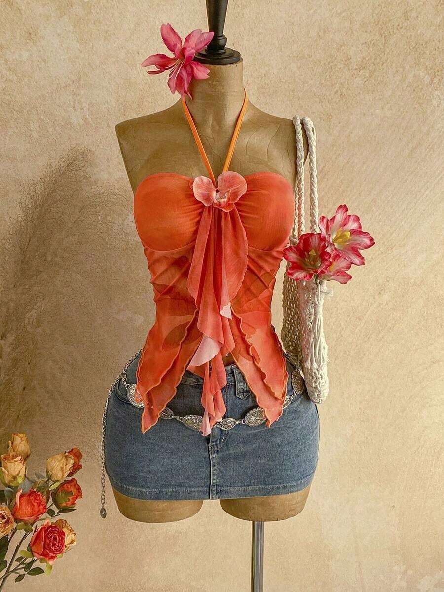Camiseta asimétrica con decoración de conchas marinas, adecuada para vacaciones en la playa, verano - Multicolor 6 - Ver 1