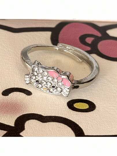 SANRIO 1 ชิ้น แหวนแมวน่ารักปรับขนาดได้, เหมาะสำหรับขนาดนิ้วที่แตกต่างกัน, เหมาะสำหรับสวมใส่ในชีวิตประจำวัน, เป็นของขวัญหรือใช้ส่วนตัว, เหมาะสำหรับผู้ที่ชื่นชอบสไตล์มินิมอลน่ารัก