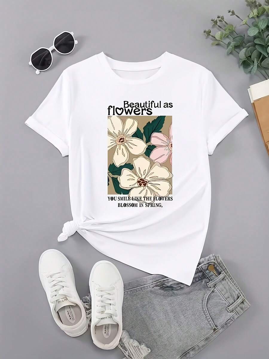 Una camiseta de manga corta blanca de mujer con cuello redondo, perfectara el uso casual de verano. Es suave y transpirable, adecuado para casa, vies y - un regalo i para el día de la madre y lascua, con un estilo minimalista y lindo, tre de moda