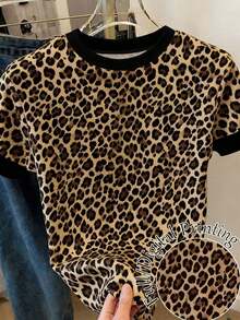 Camiseta de mujer de manga corta y cuello redondo con estampado de leopardo - Multicolor 8 - Ver 5