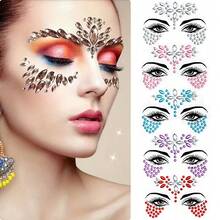 5/1pc 3D Glitter Gem Face Stickers, Sparkling Mermaid Face Stickers, Rhinestone Gem Eye Body Decoration Stickers, Suitable For Party Accessories, Y2K, Concert Looks, Face Decoration, Music Festival, Face Gems, Holiday, Holiday Accessories, Disco, Gift - Multicolor - View 3