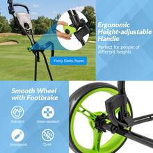 GOFLAME Folding Golf Pull Trolley 3-Wheel Golf Push Cart With Scoreboard Storage Net Umbrella & Cup Holder - Green - View 4