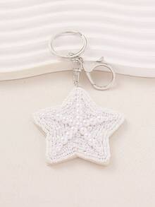 1 pieza Llavero de estrella de mar con cuentas de perlas y conchas marinas hecho a mano, estilo bohemio, adecuado para mujeres, playa, vacaciones, uso casual. La forma hecha a mano puede variar ligeramente. - estrella de mar - Ver 7