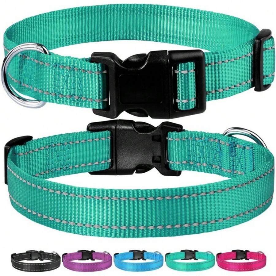 Durable Nylon Dog Collar, Curved Comfort Buckle, Adjustable Fit For Everyday Use - Multicolor - View 1