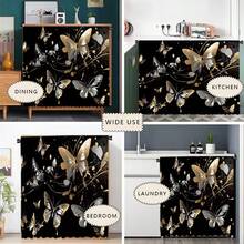 1pc Black & Gold Butterfly Print Polyester Short Plush Tablecloth, Ideal Home Decor For Kitchen Cabinet, Laundry Cabinet, Storage Cabinet, Can Also Be Used As Short Curtain For Windows - Multicolor - View 8