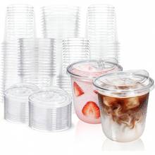 100 vasos de plástico transparente de fondo redondo de 16 onzas con tapas sin popote, vasos desechables de café helado con tapas, vasos sin BPA para llevar para smoothies - 12 onzas - Ver 7