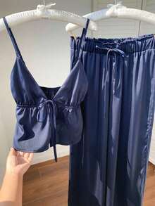 casual de 2 piezas de mujer con rayas tejidas, para primavera/verano - Azul marino - Ver 6