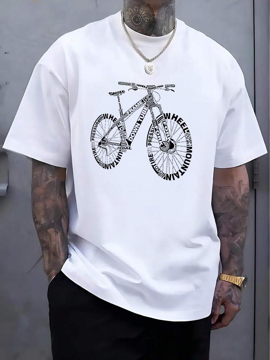 Camiseta Casual de Verano para Hombre con Estampado de Bicicleta - 100% Algodón, Ligera 180 g/m², Transpirable, Cuello Redondo, Adecuada para Ciclismo y Actividades al Aire Libre, Jersey de Ciclismo - Blanco - Ver 1