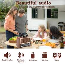 Portable Classic Retro FM AM SW Full-Band Radio, Outdoor Bluetooth 5.4 Subwoofer Speaker, Wireless Music Player With TF Card & USB - View 4